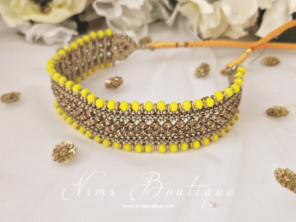 Nims Boutique Royal Bright Yellow & Gold Stone Choker Necklace