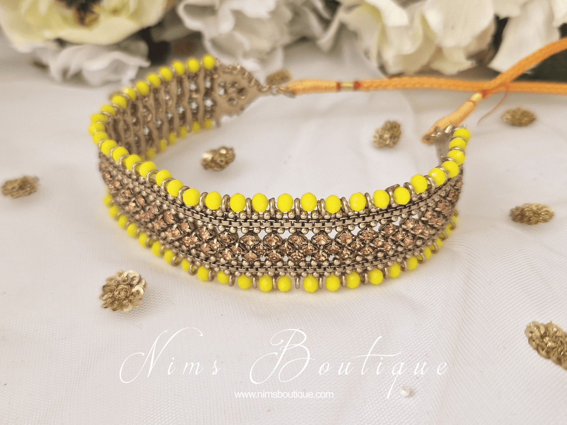 Nims Boutique Royal Bright Yellow & Gold Stone Choker Necklace