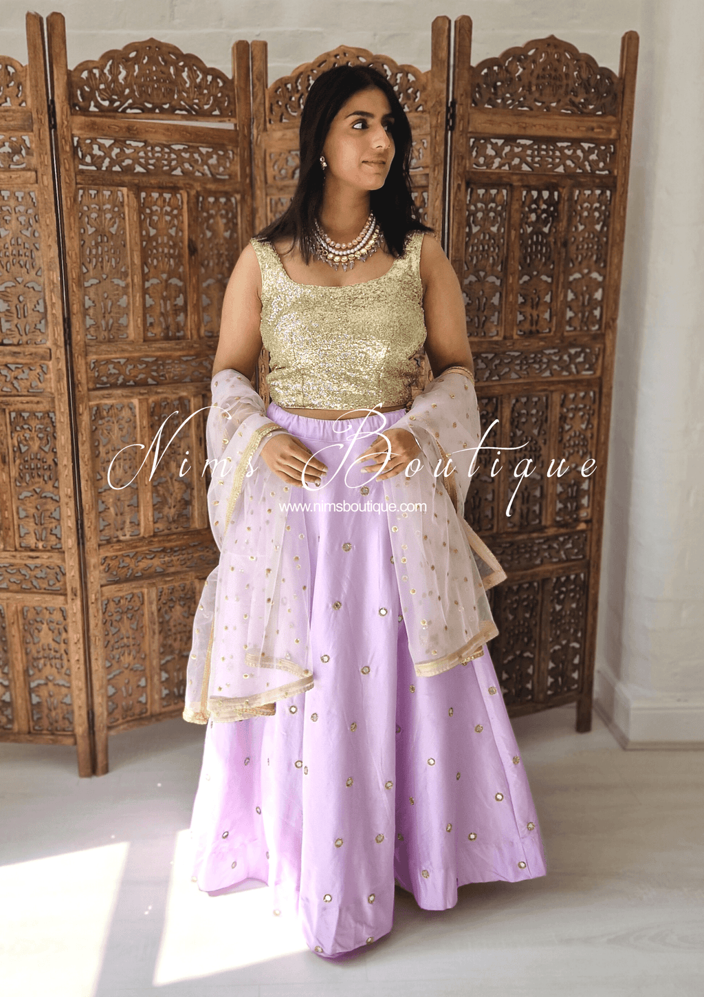 Nims Boutique Luxury Light Lilac Net Sequin Dupatta/Chunni LNS6