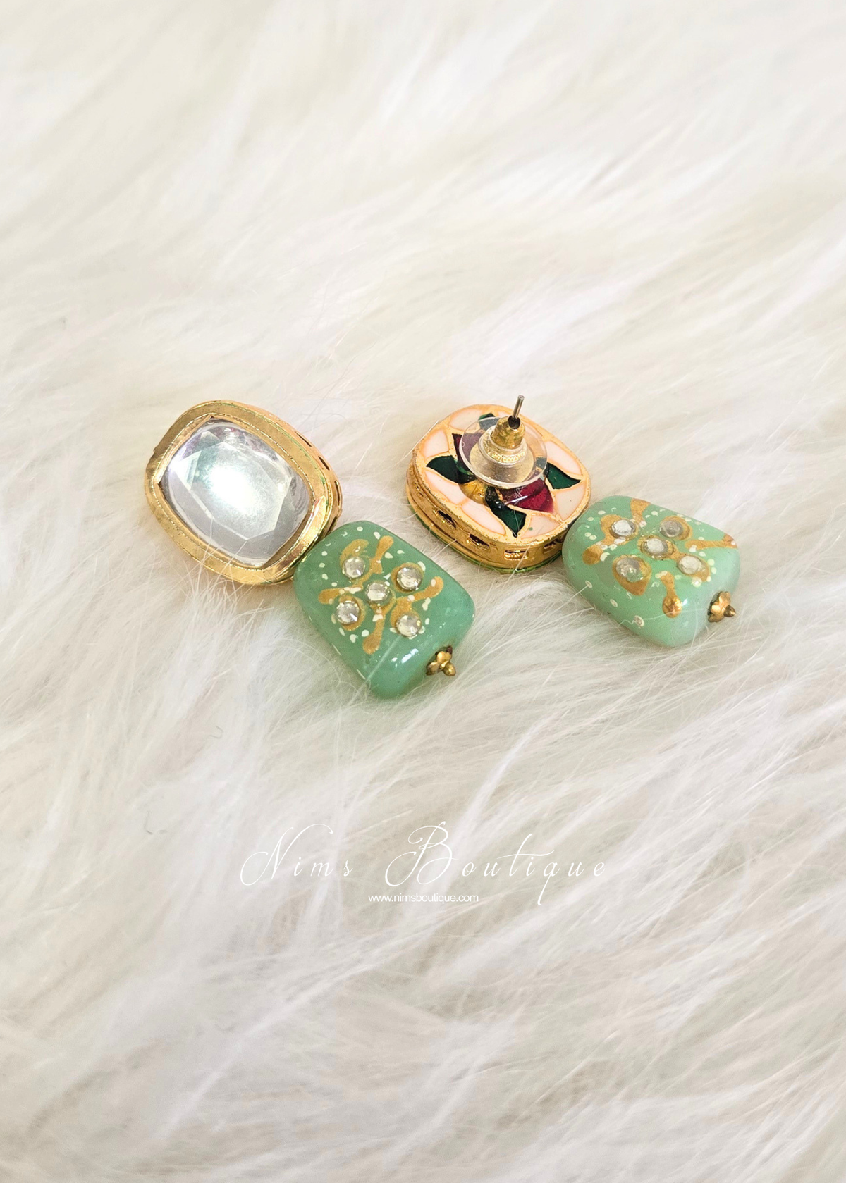 Kundan Mint Stud Earrings