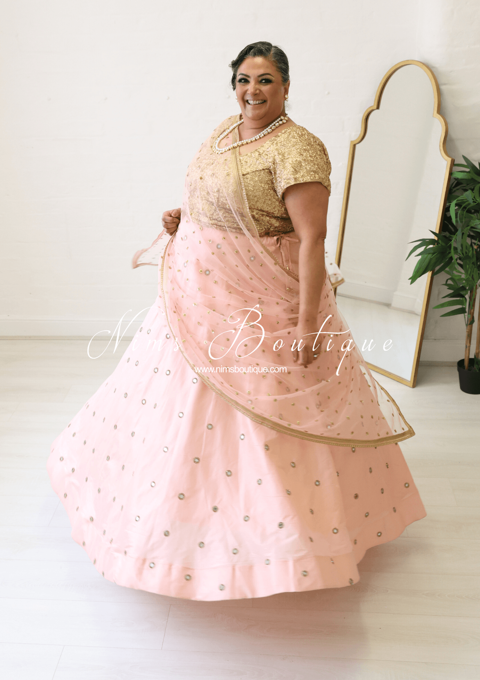 Nims Boutique Rani Luxury Peach Mirror readymade skirt/lehnga sizes 4-22