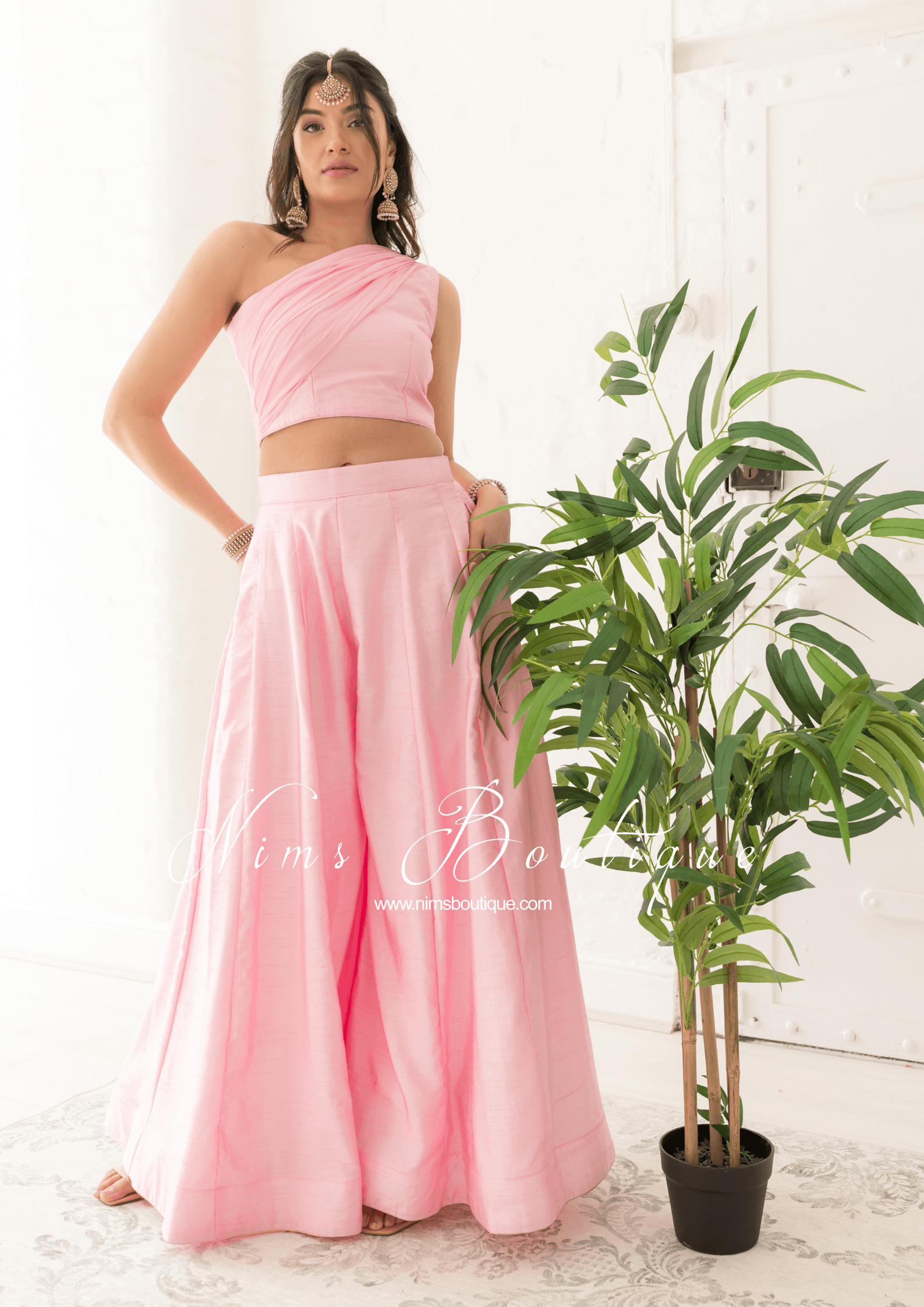 Nims Boutique Arya Baby Pink Luxury One Shoulder & Dupatta blouse 6-14