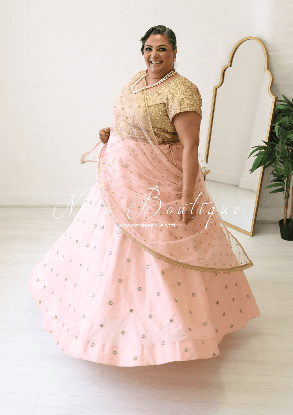 Nims Boutique Luxury Peach Net Sequin Dupatta/Chunni LNS11