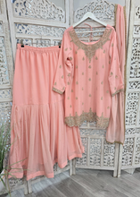 Nims Boutique Pink/Peach Stonework Sharara Suit Size 18-20