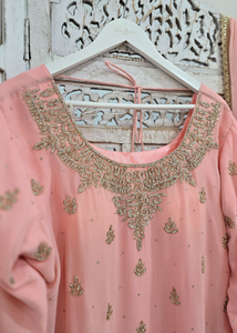 Nims Boutique Pink/Peach Stonework Sharara Suit Size 18-20