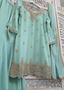 Nims Boutique Mint Stonework Sharara Suit Size 18-20