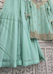 Nims Boutique Mint Stonework Sharara Suit Size 18-20