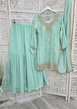 Nims Boutique Mint Stonework Sharara Suit Size 18-20