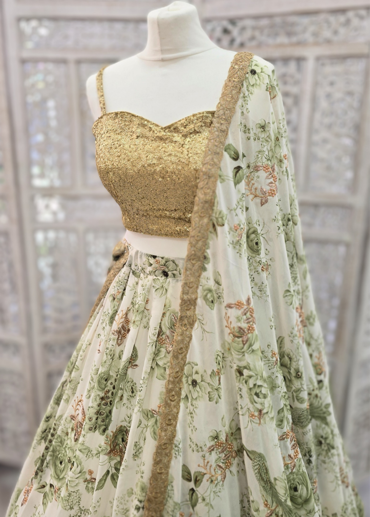 Florella Ivory & Green Georgette Dupatta/Chunni