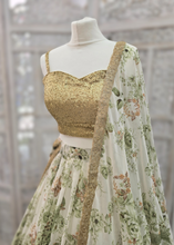 Florella Ivory & Green Georgette readymade skirt/lehnga (sizes 10-22)