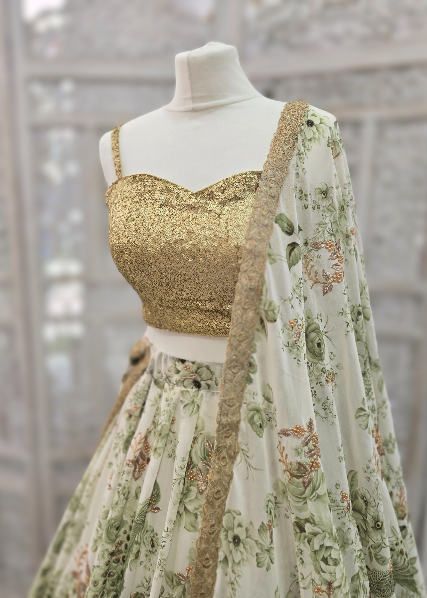 Florella Ivory & Green Georgette readymade skirt/lehnga (sizes 10-22)