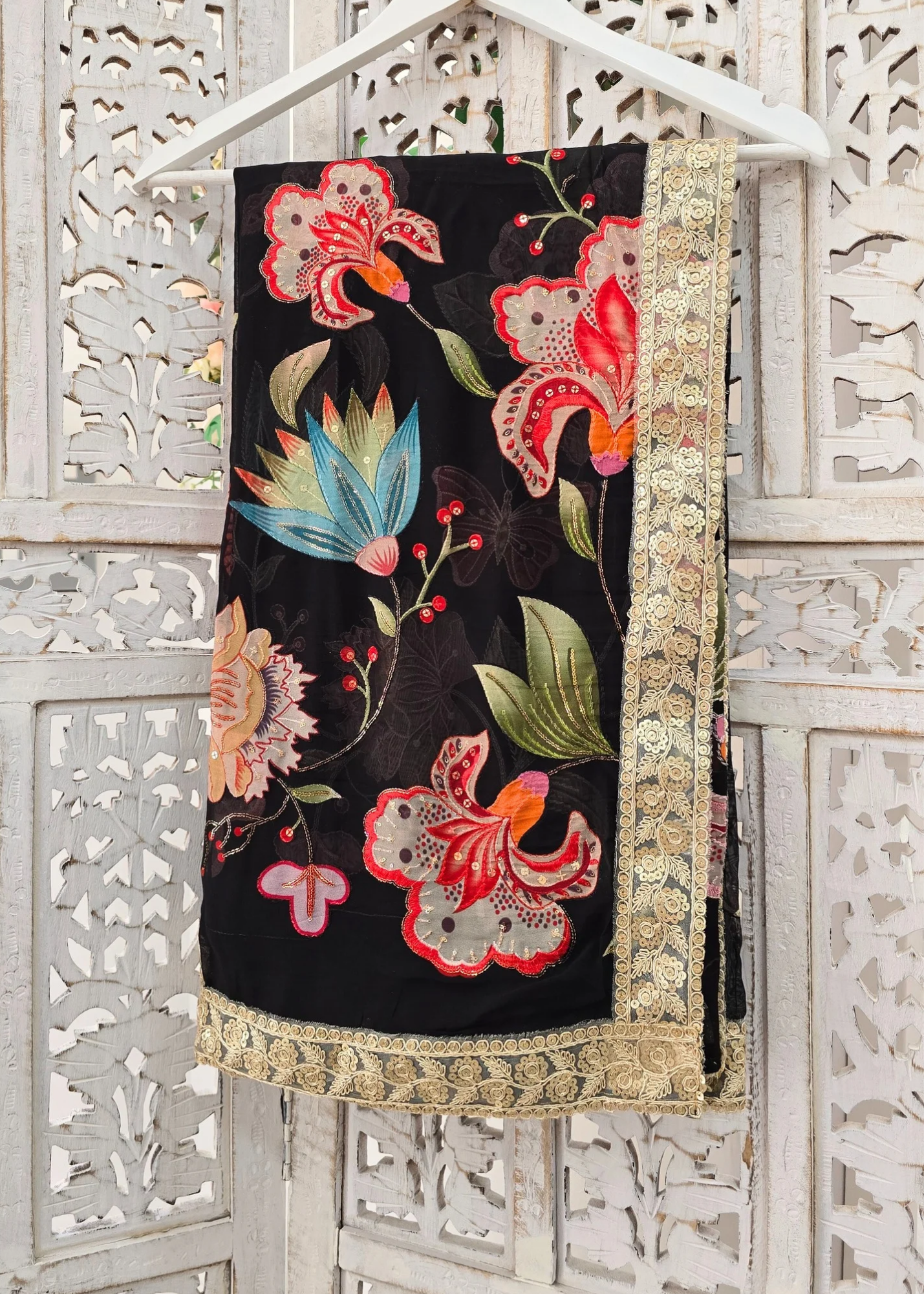 Lilliana Black Floral Dupatta/Chunni