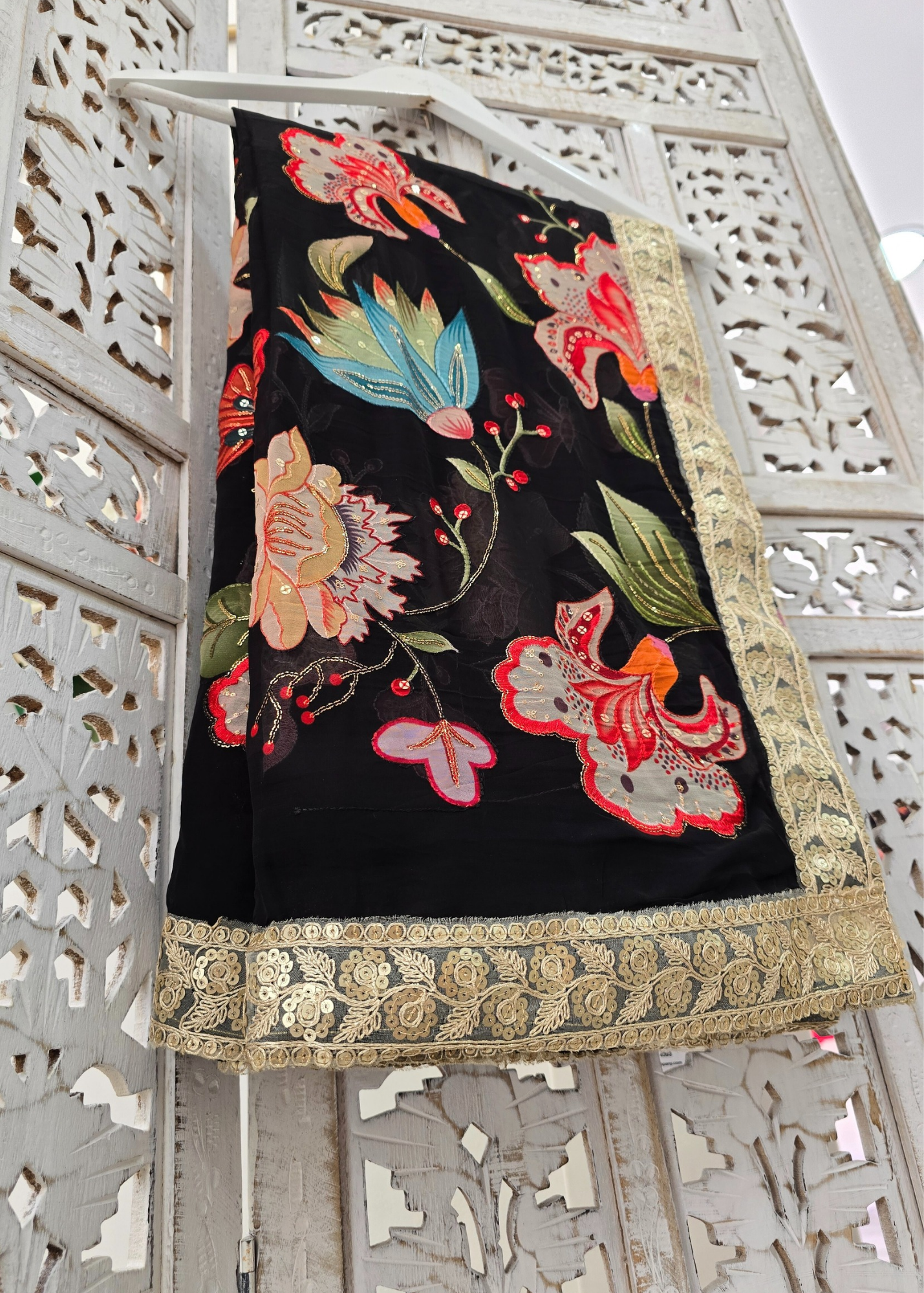 Lilliana Black Floral Dupatta/Chunni