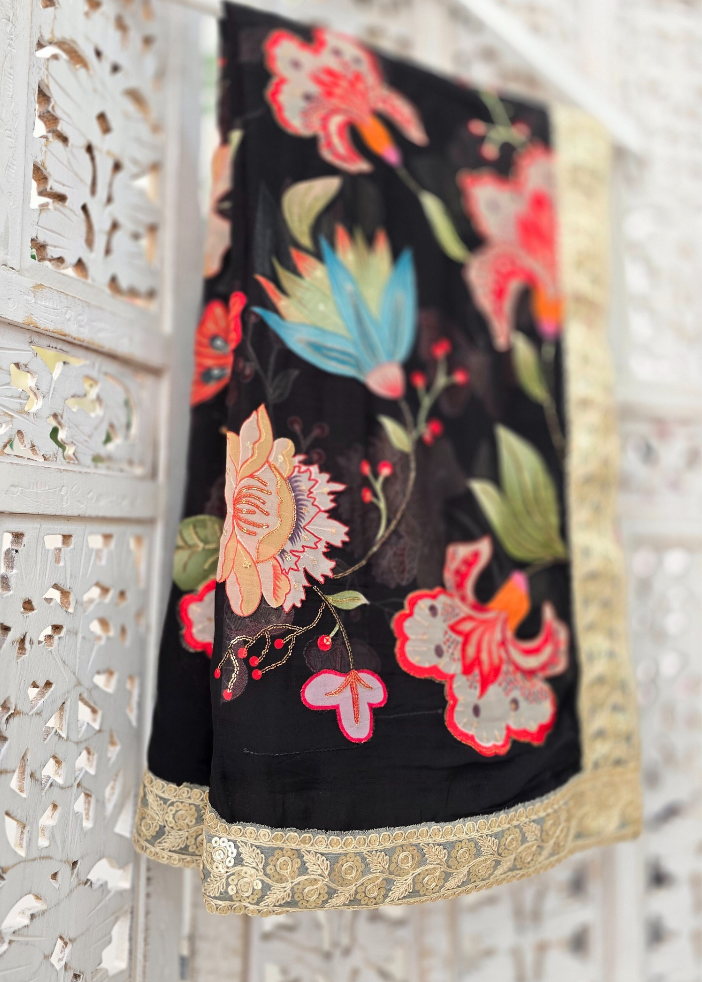 Lilliana Black Floral Dupatta/Chunni