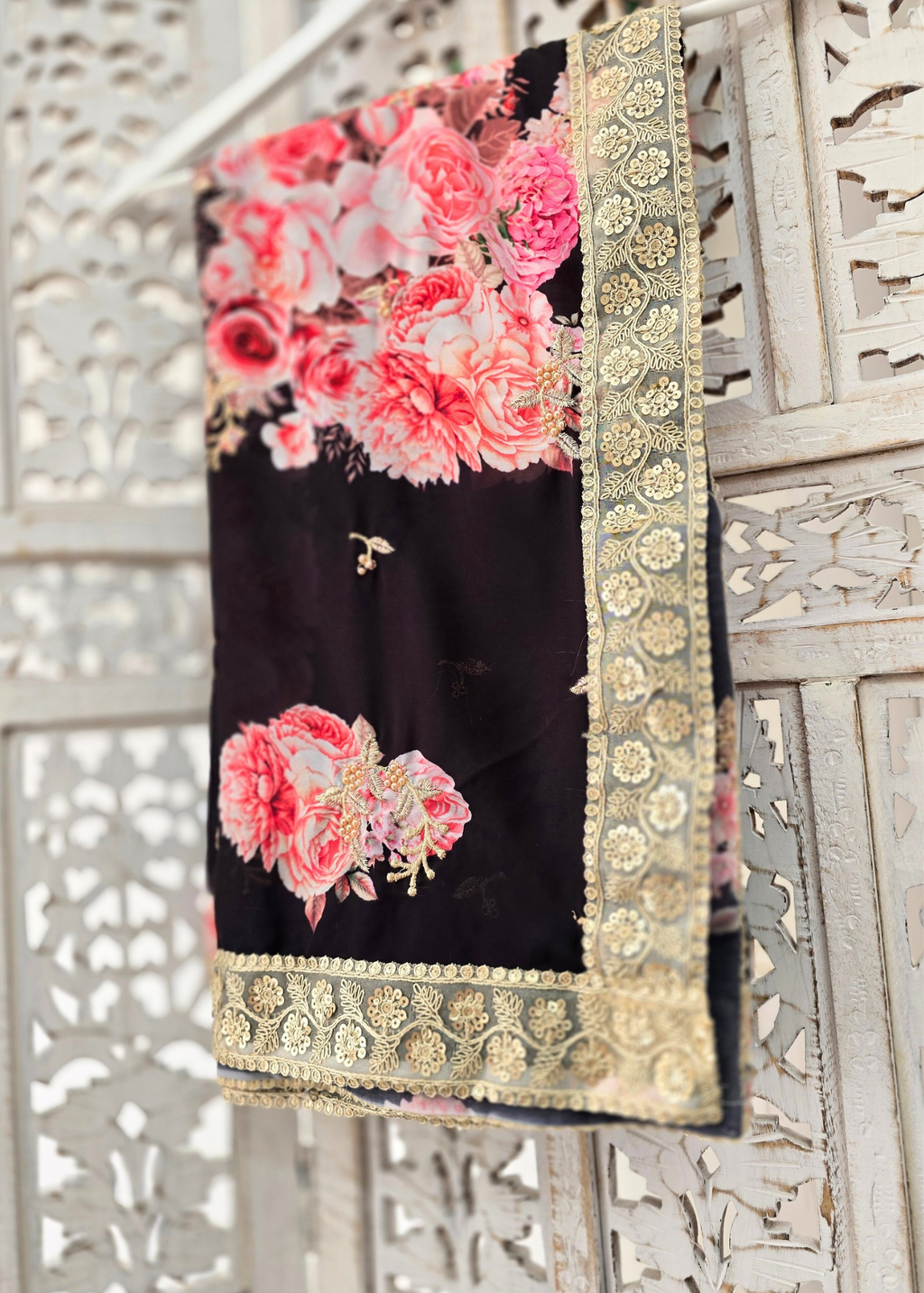 Limited Edition Black Floral Georgette Dupatta/Chunni