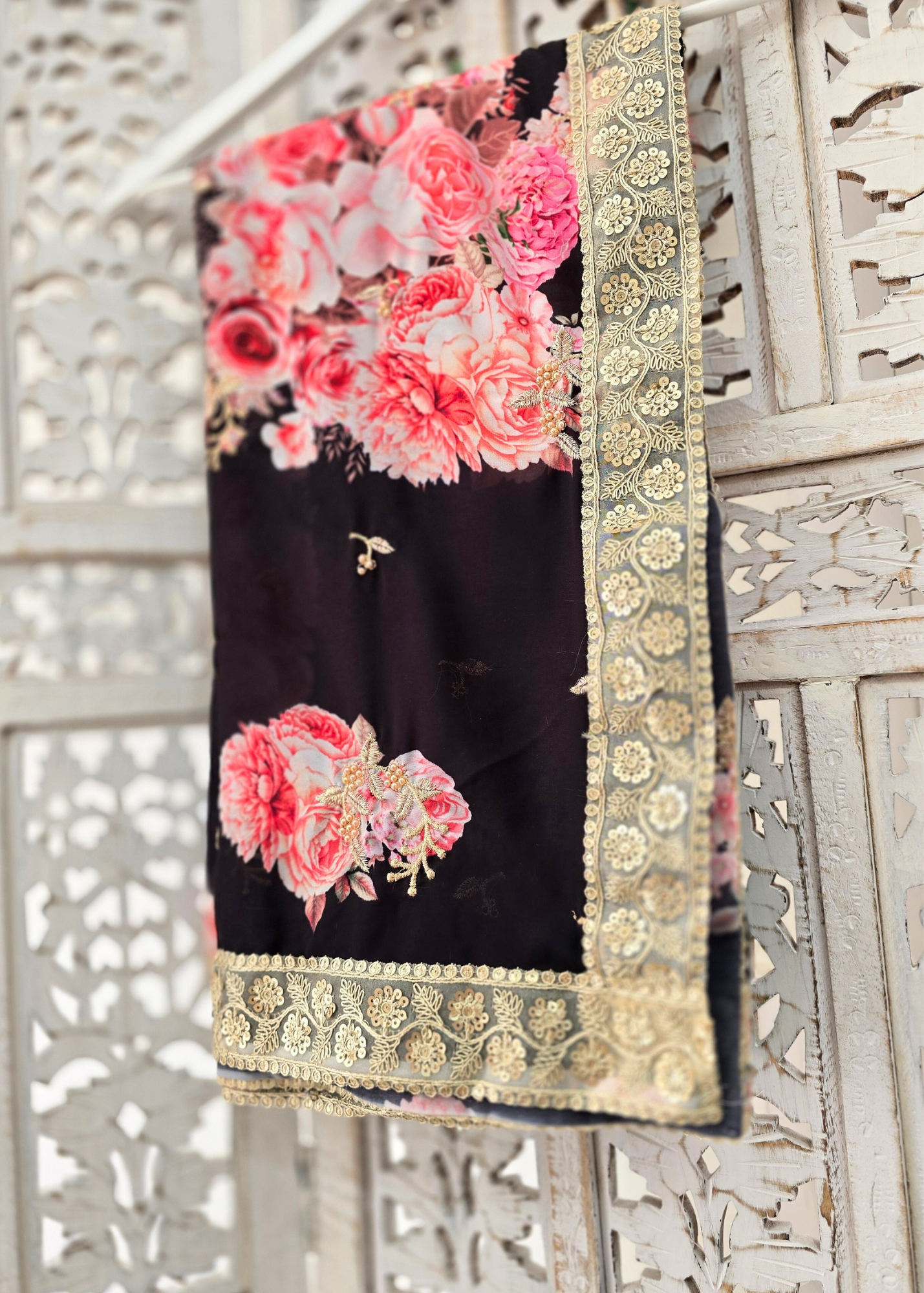 Limited Edition Black Floral Georgette Dupatta/Chunni