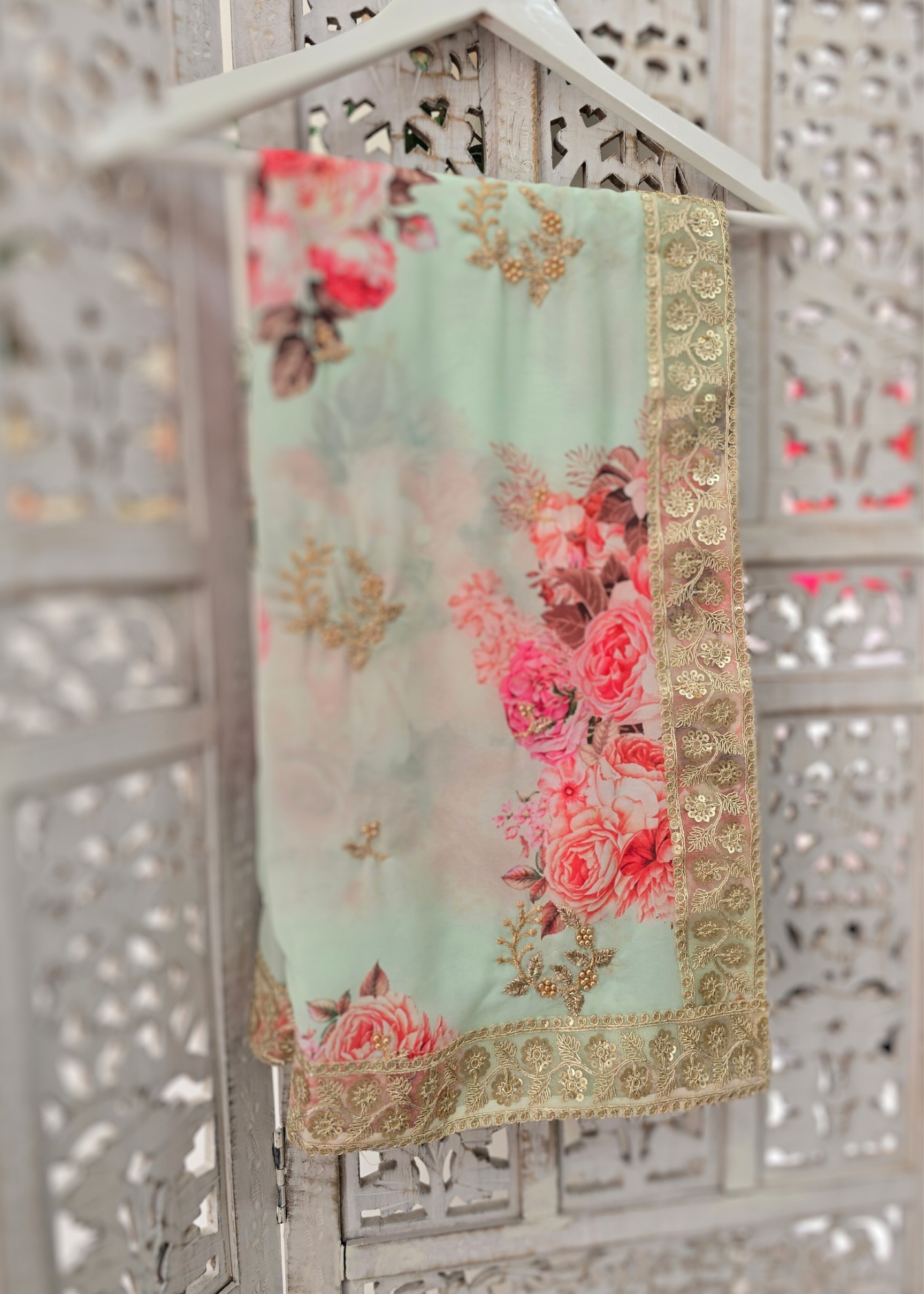 Limited Edition Mint Floral Georgette Dupatta/Chunni