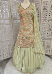 Mint Pastel Embroidered Sharara Suit (Size 10-12)