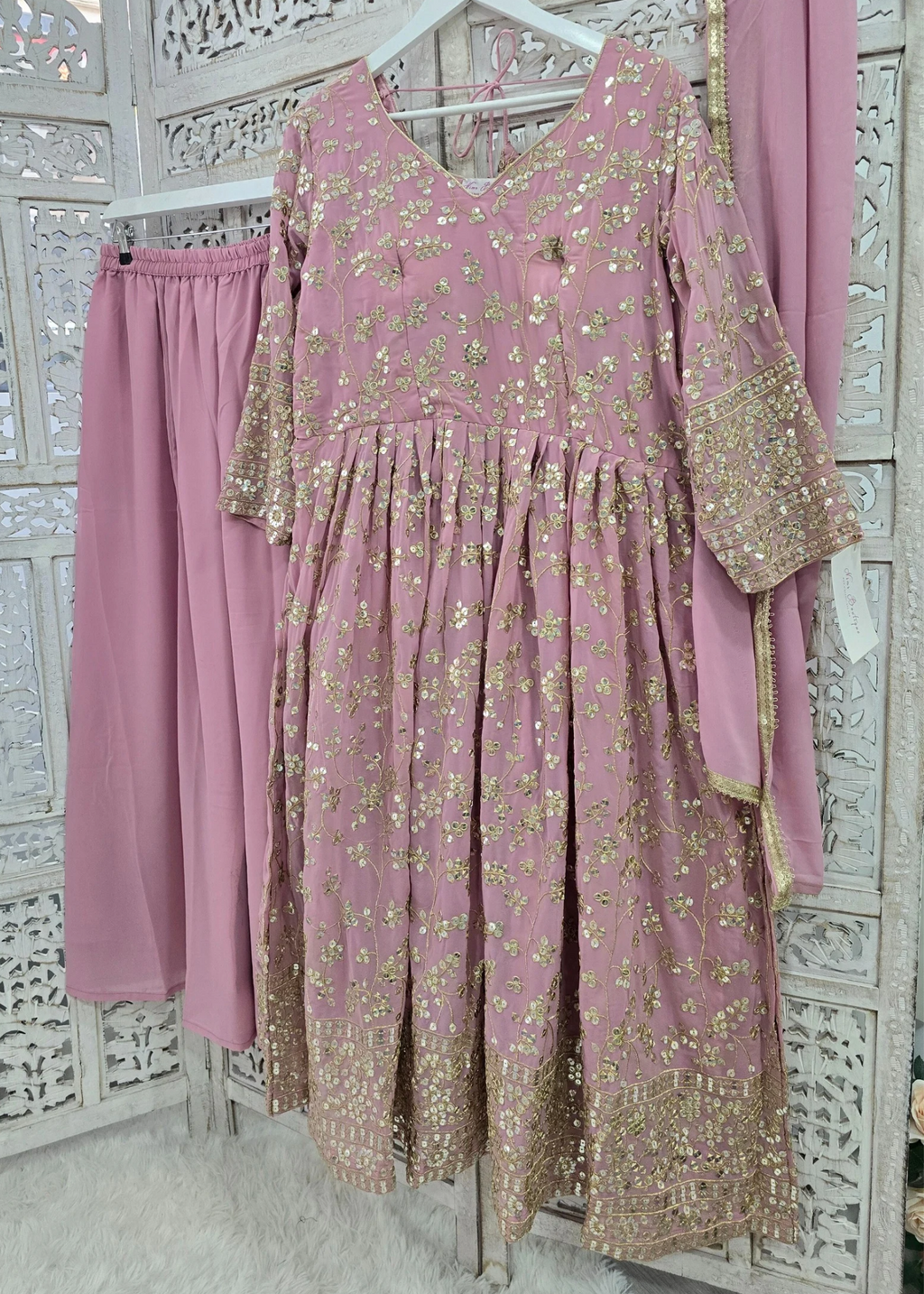 Long Dusky Mauve Sharara Suits (Sizes 16-22)