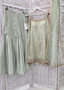 Mint Brocade Sharara Suit (Size 10-12)