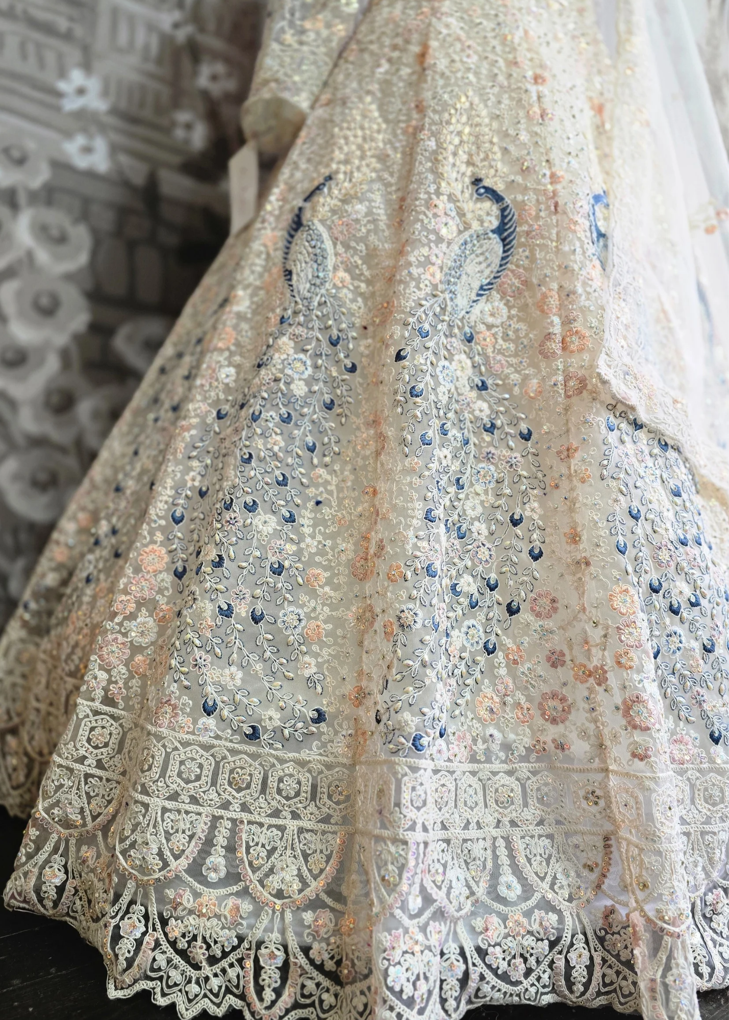 Luxury Ivory Peacock Lehenga (size 12)