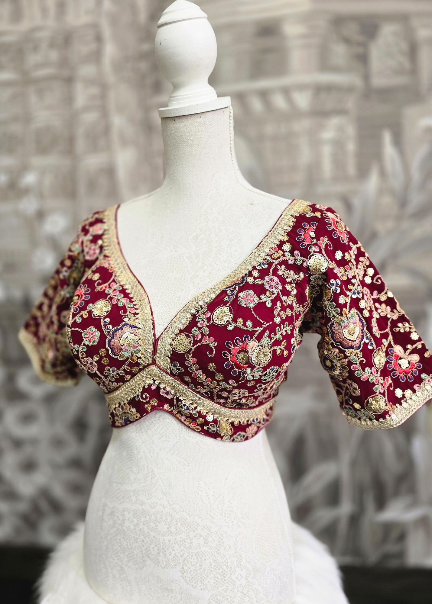 Genelia Red Wine Embroidered Blouse (10-12)