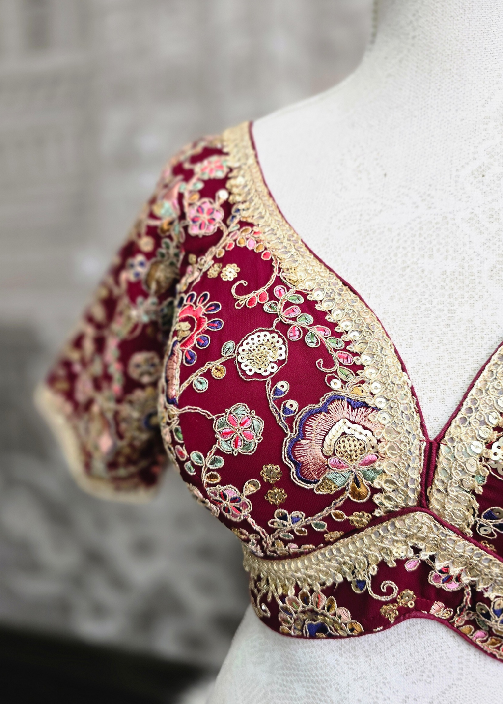 Genelia Red Wine Embroidered Blouse (10-12)