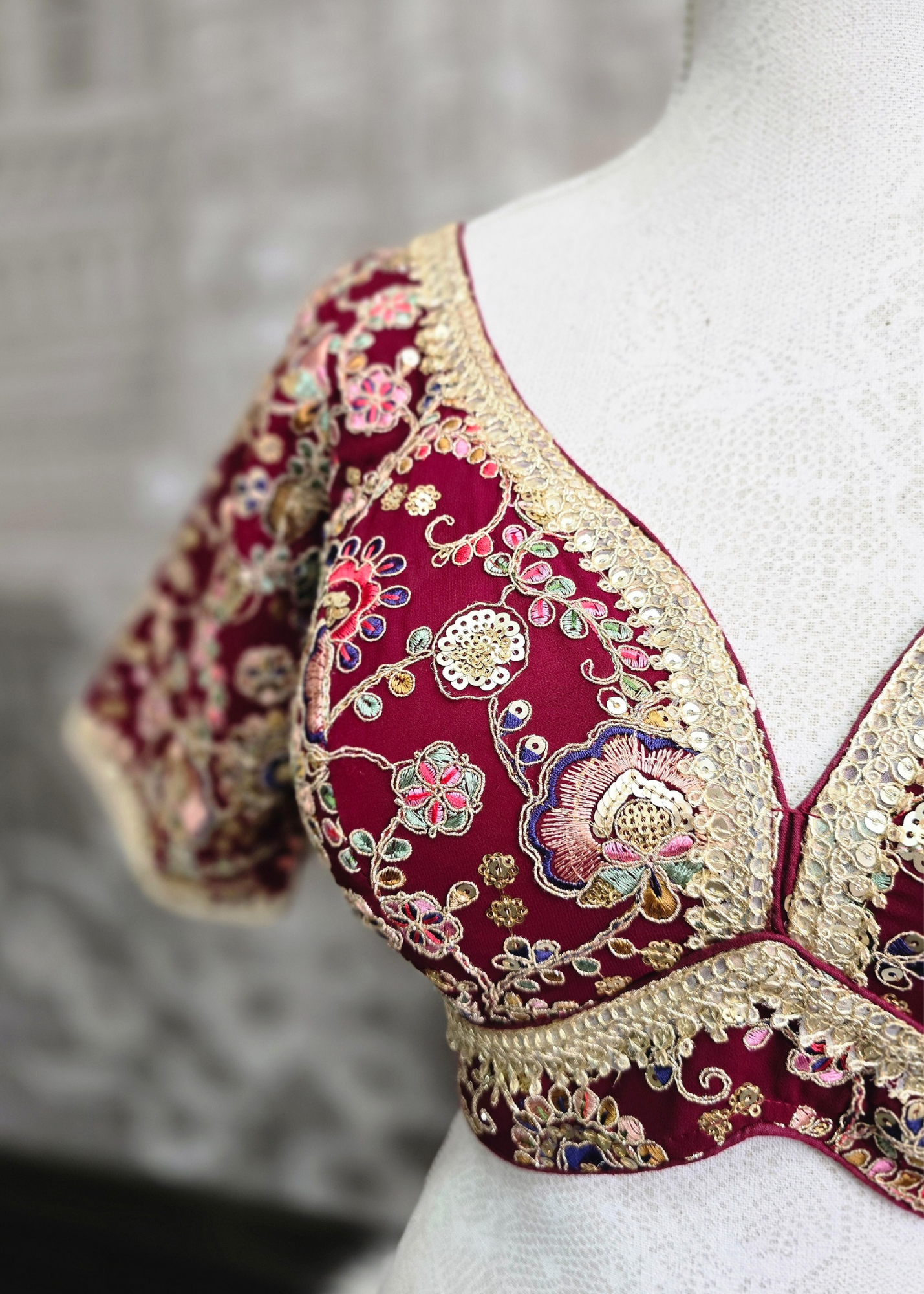 Genelia Red Wine Embroidered Blouse (10-12)