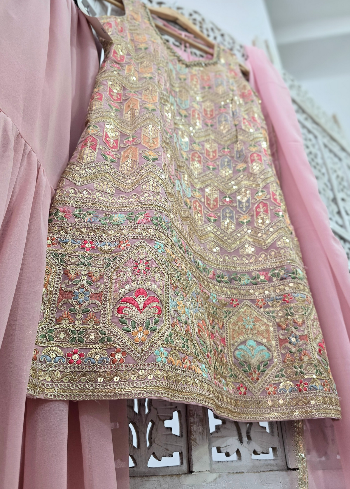 Light Pink Pastels Embroidered Sharara Suit (Size 10-12)