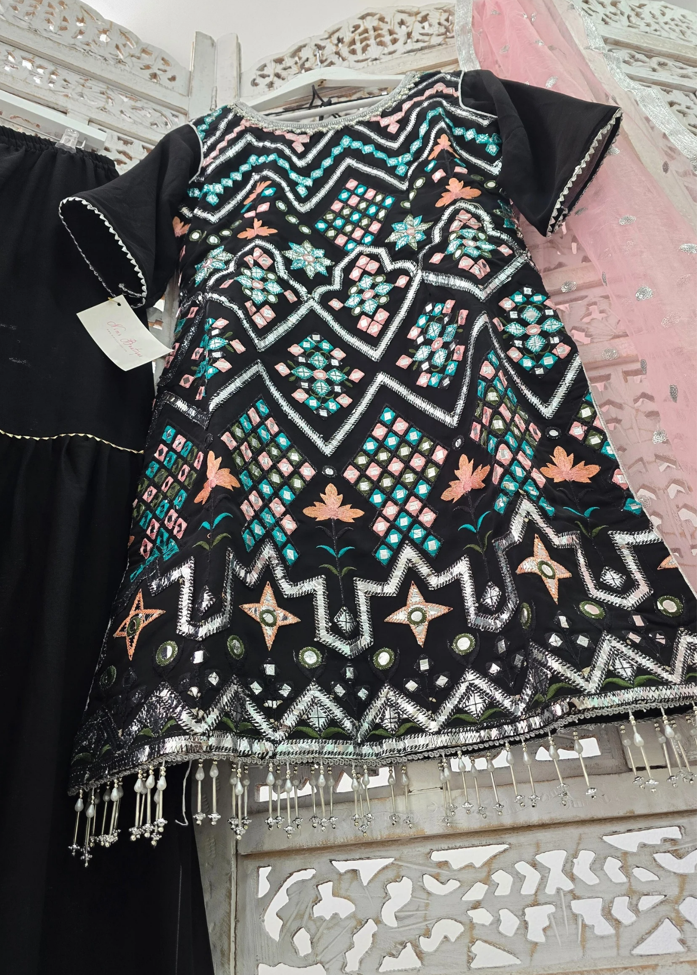Black & Pastels Gharara Suit (Size 10-12)