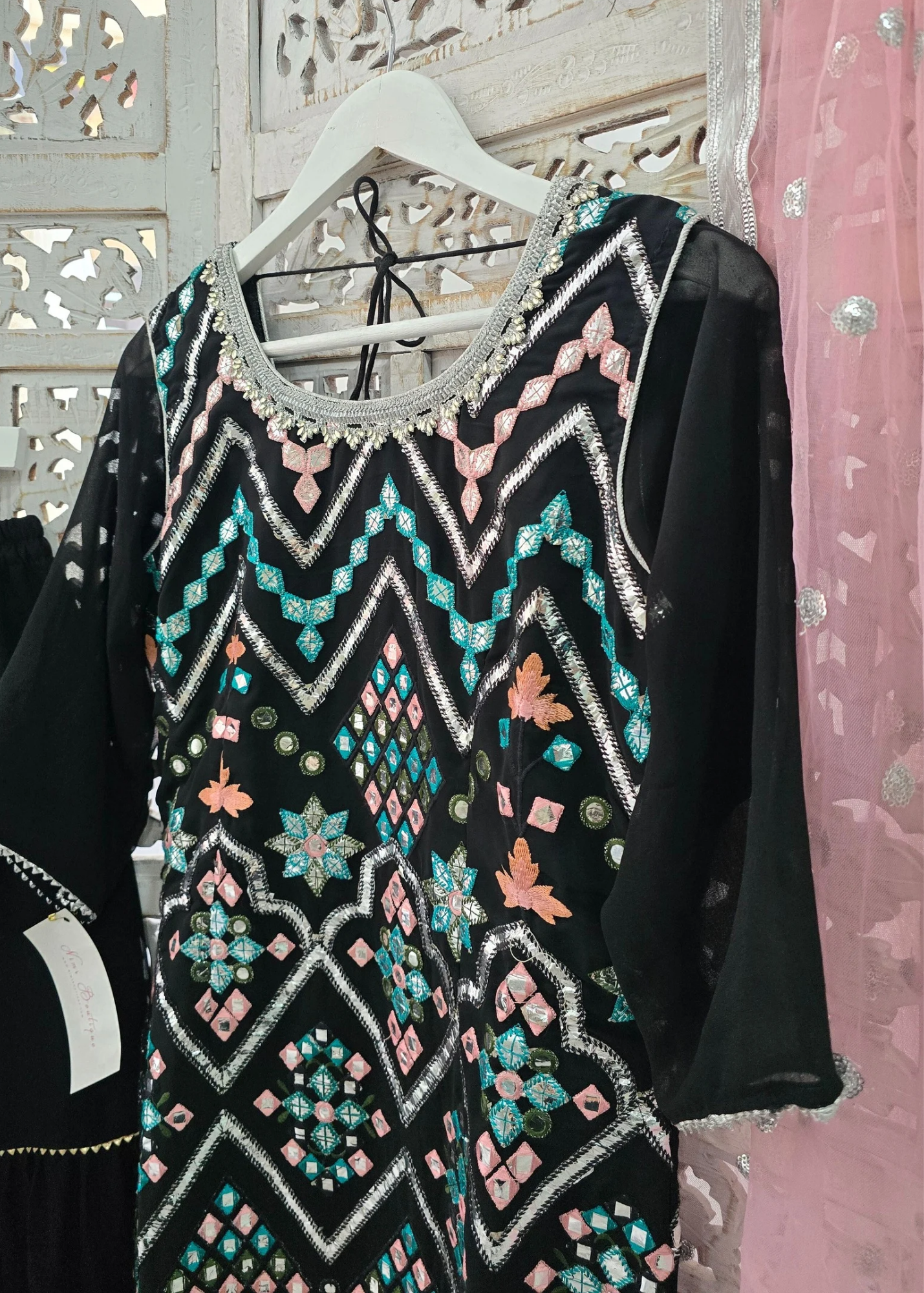 Black & Pastels Gharara Suit (Size 10-12)