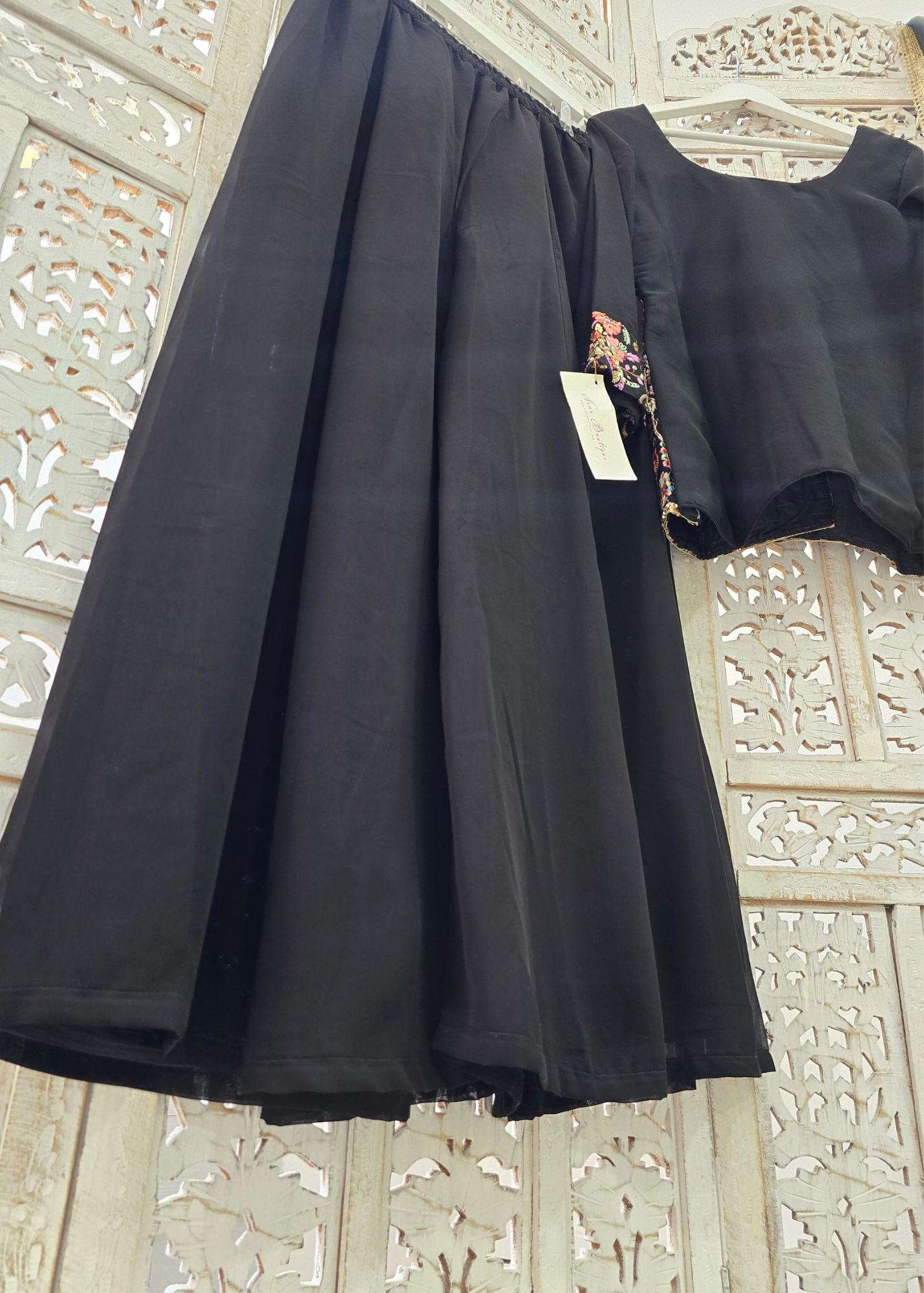 Black Embroidered Jacket Sharara Suit (Size 10-12)