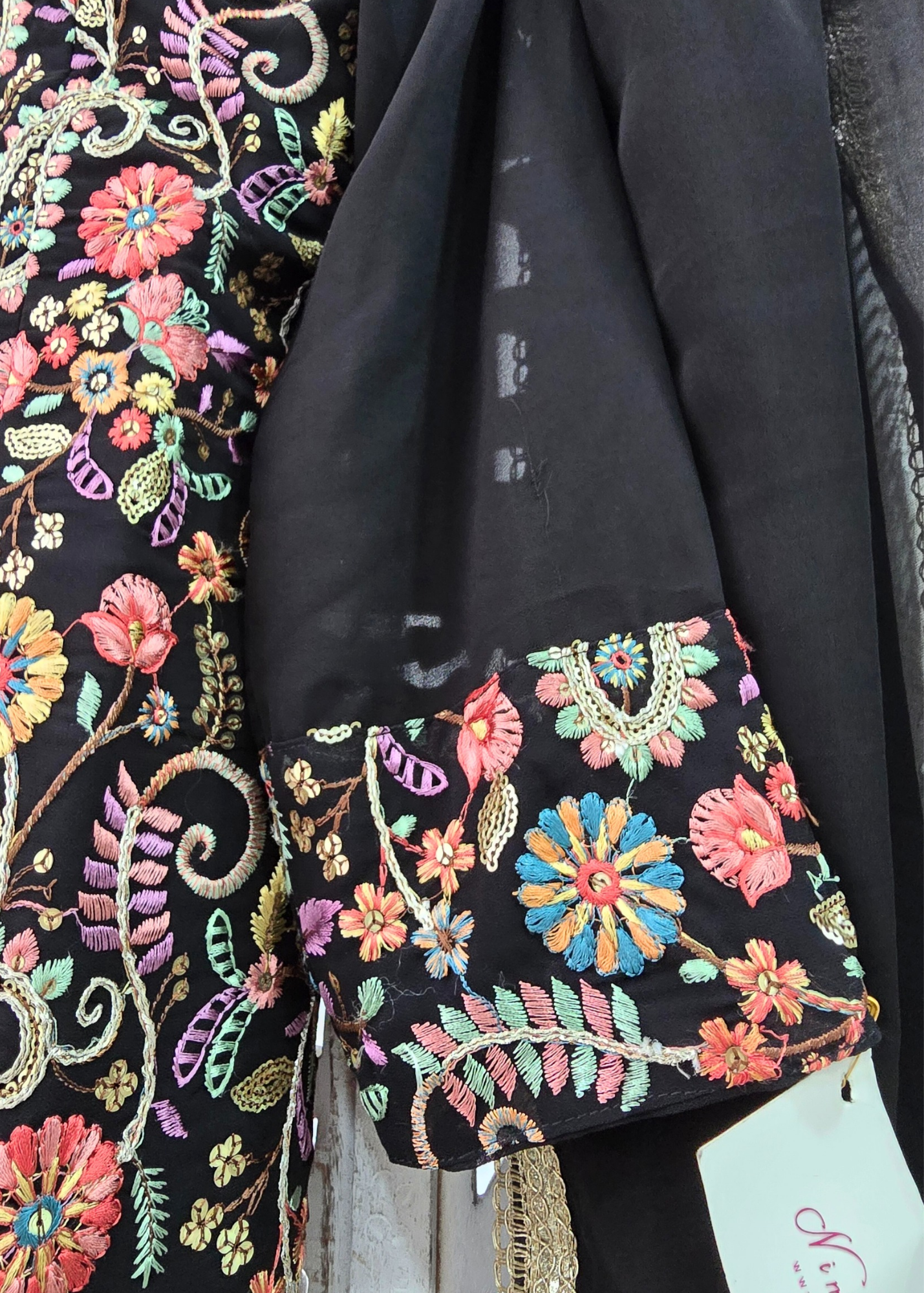 Black Embroidered Jacket Sharara Suit (Size 10-12)