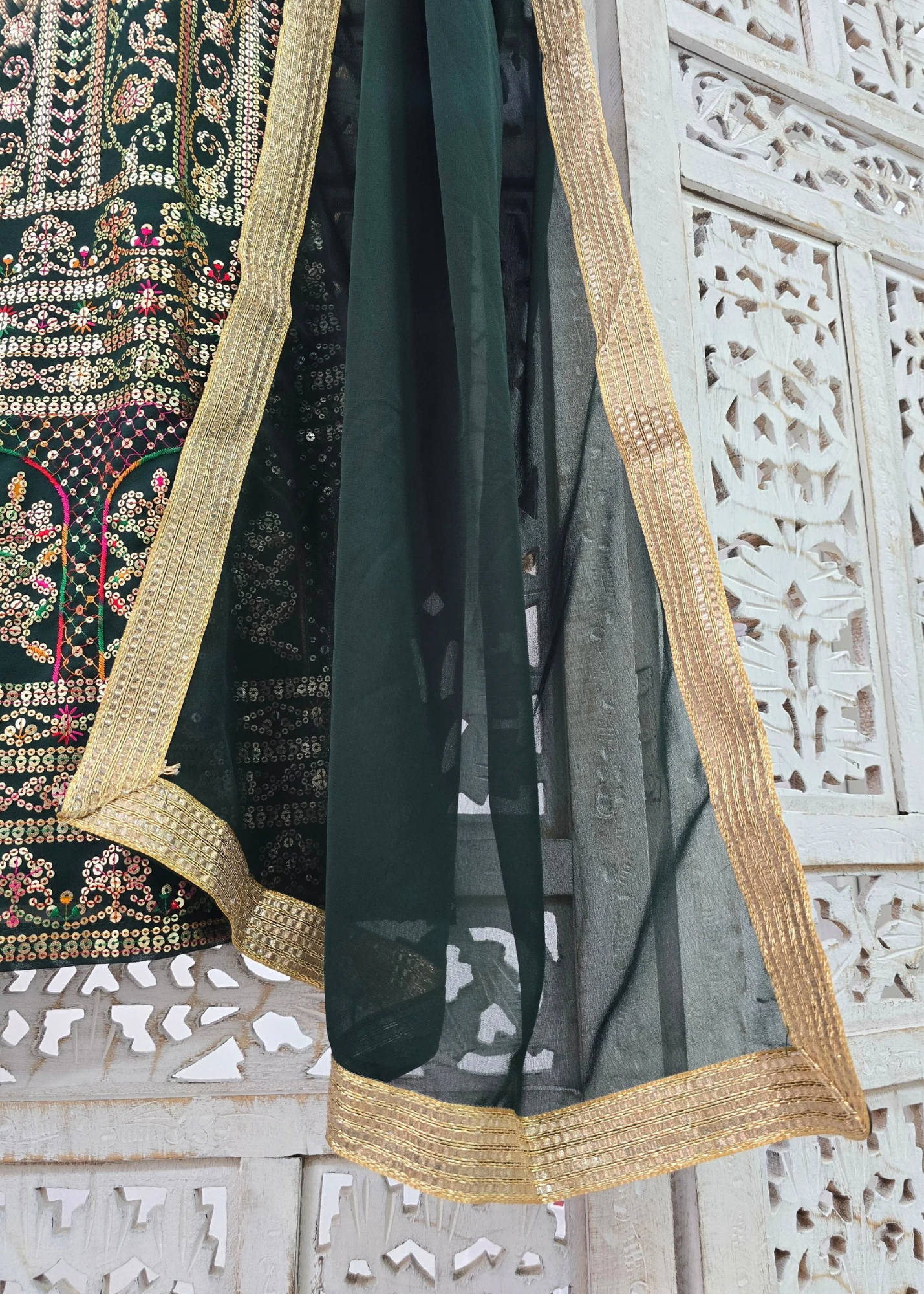 Dark Green & Multicolour Sequin Sharara Suit (Size 10-12)