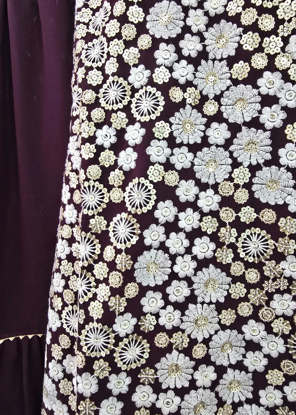 Dark Purple & White Embroidered Gharara Suit (Size 10-12)