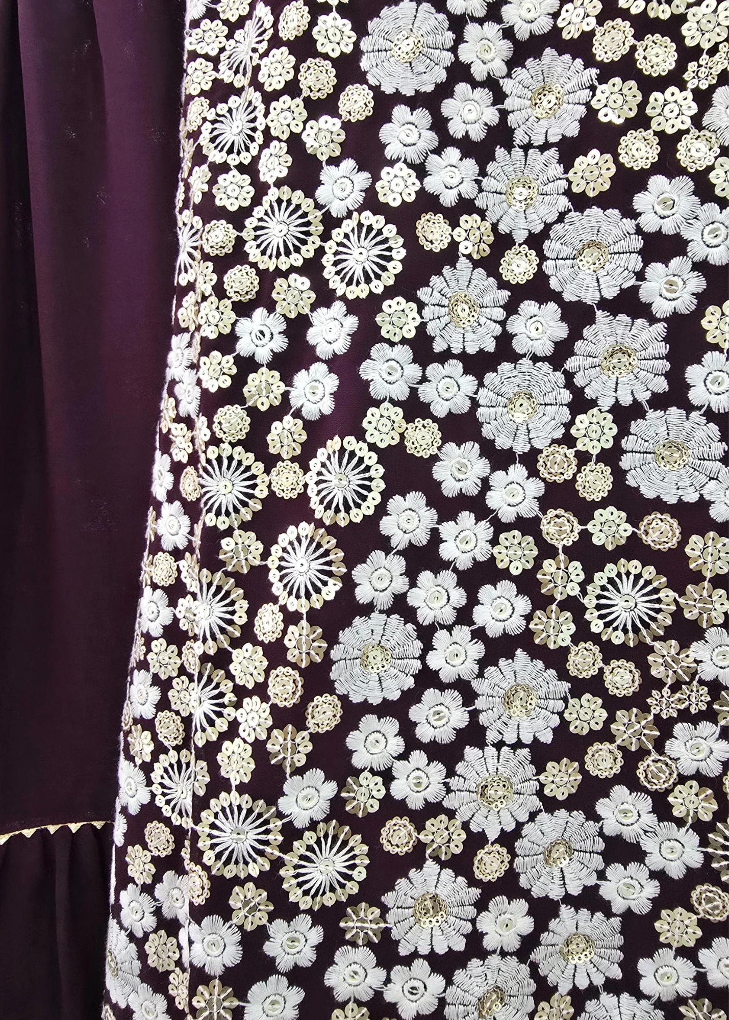 Dark Purple & White Embroidered Gharara Suit (Size 10-12)