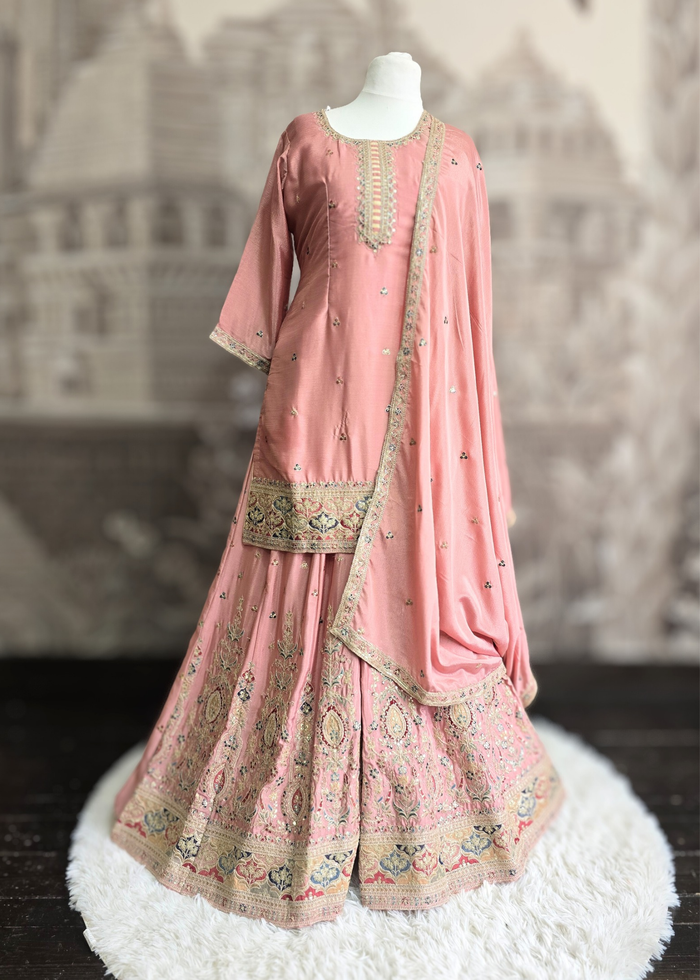 Luxury Dusky Pink Embroidered Sharara Suits (Sizes 16-20)