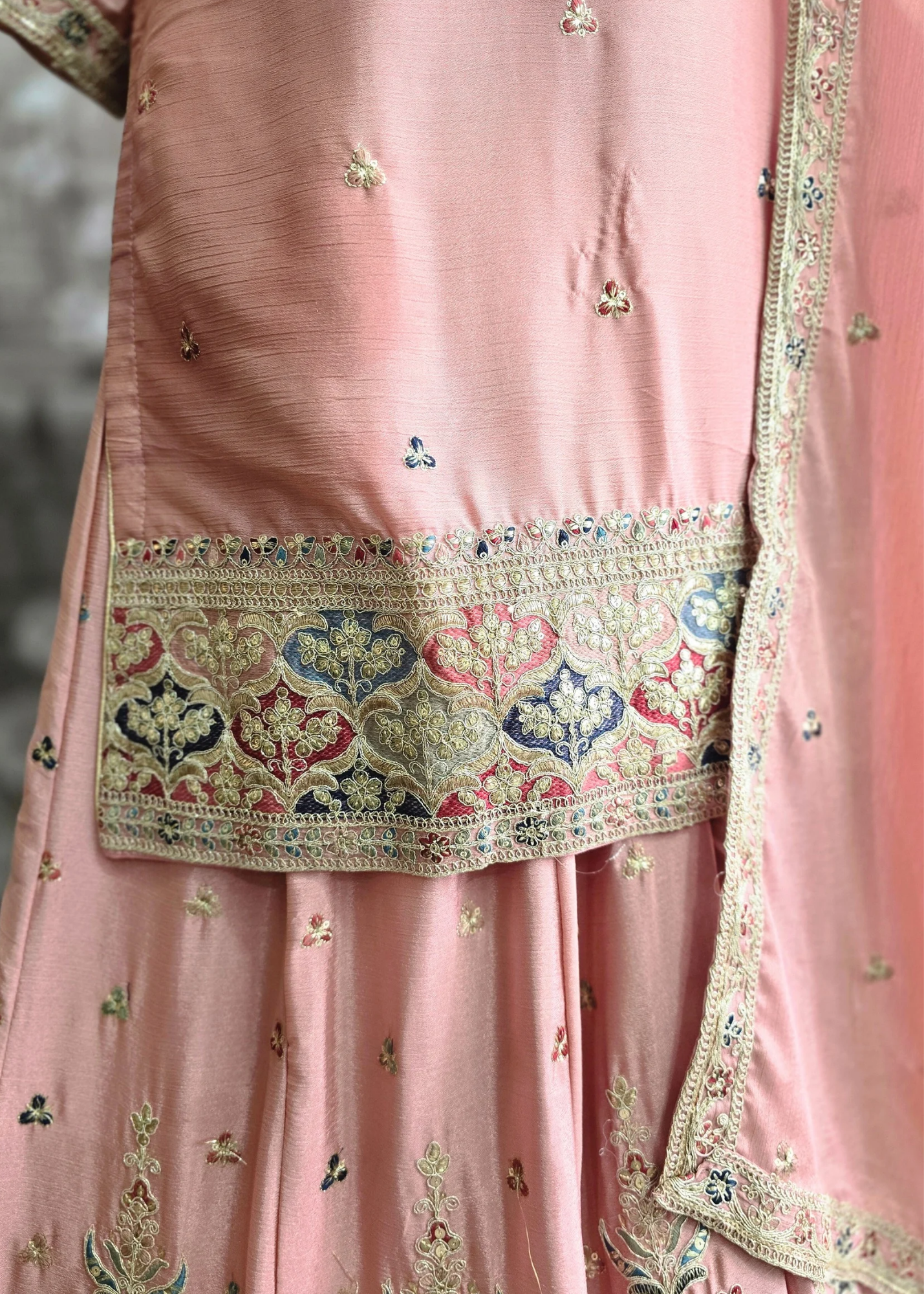 Luxury Dusky Pink Embroidered Sharara Suits (Sizes 16-20)