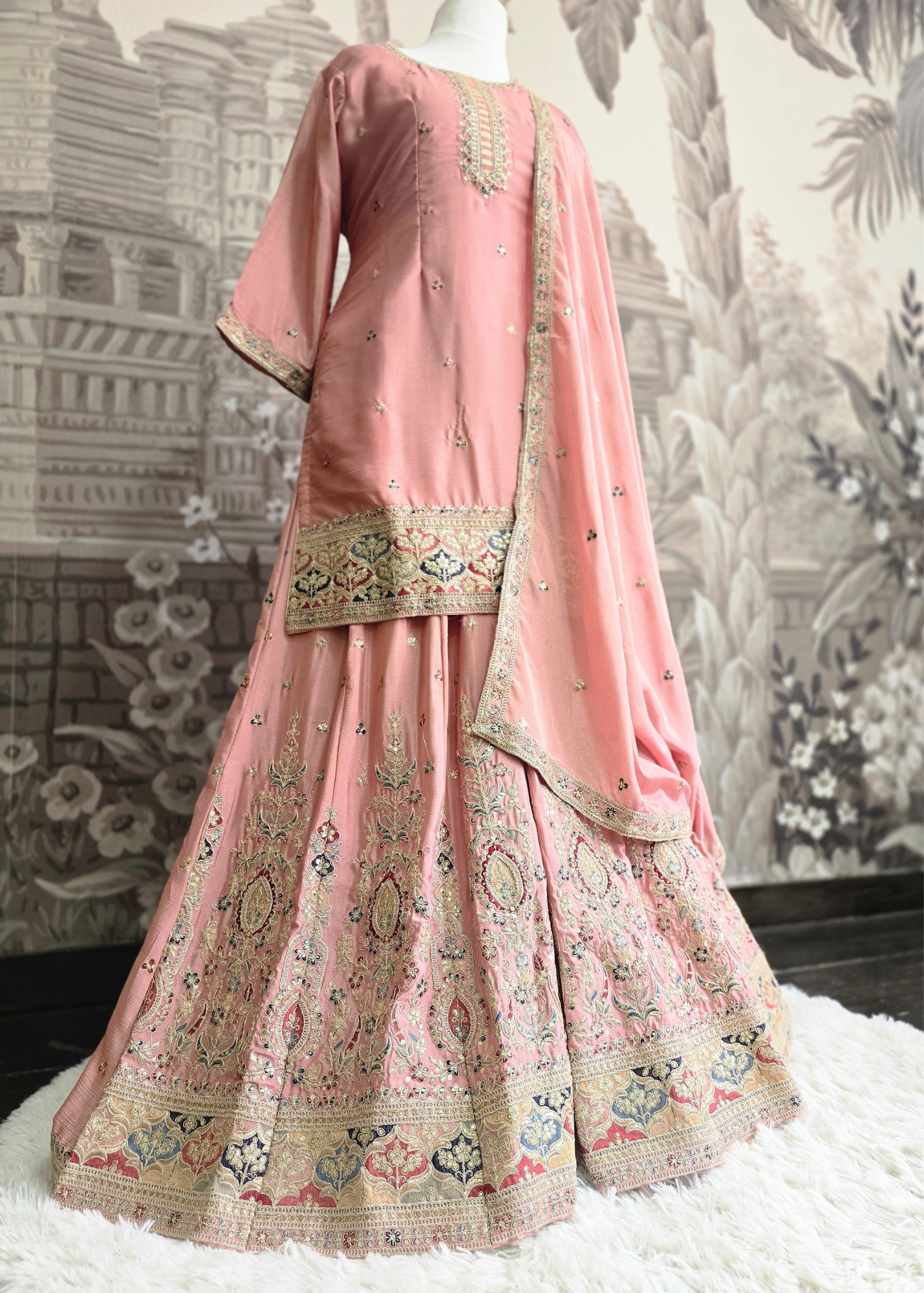 Luxury Dusky Pink Embroidered Sharara Suits (Sizes 16-20)