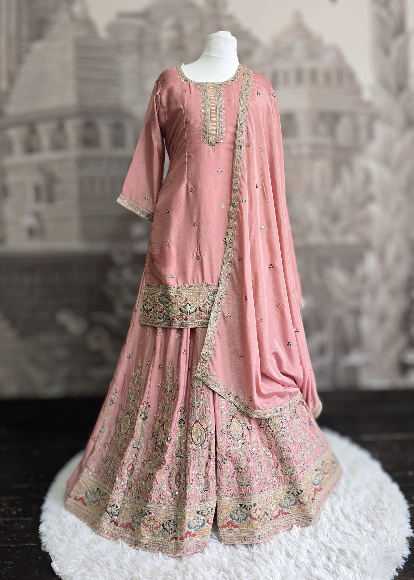 Luxury Dusky Pink Embroidered Sharara Suits (Sizes 16-20)