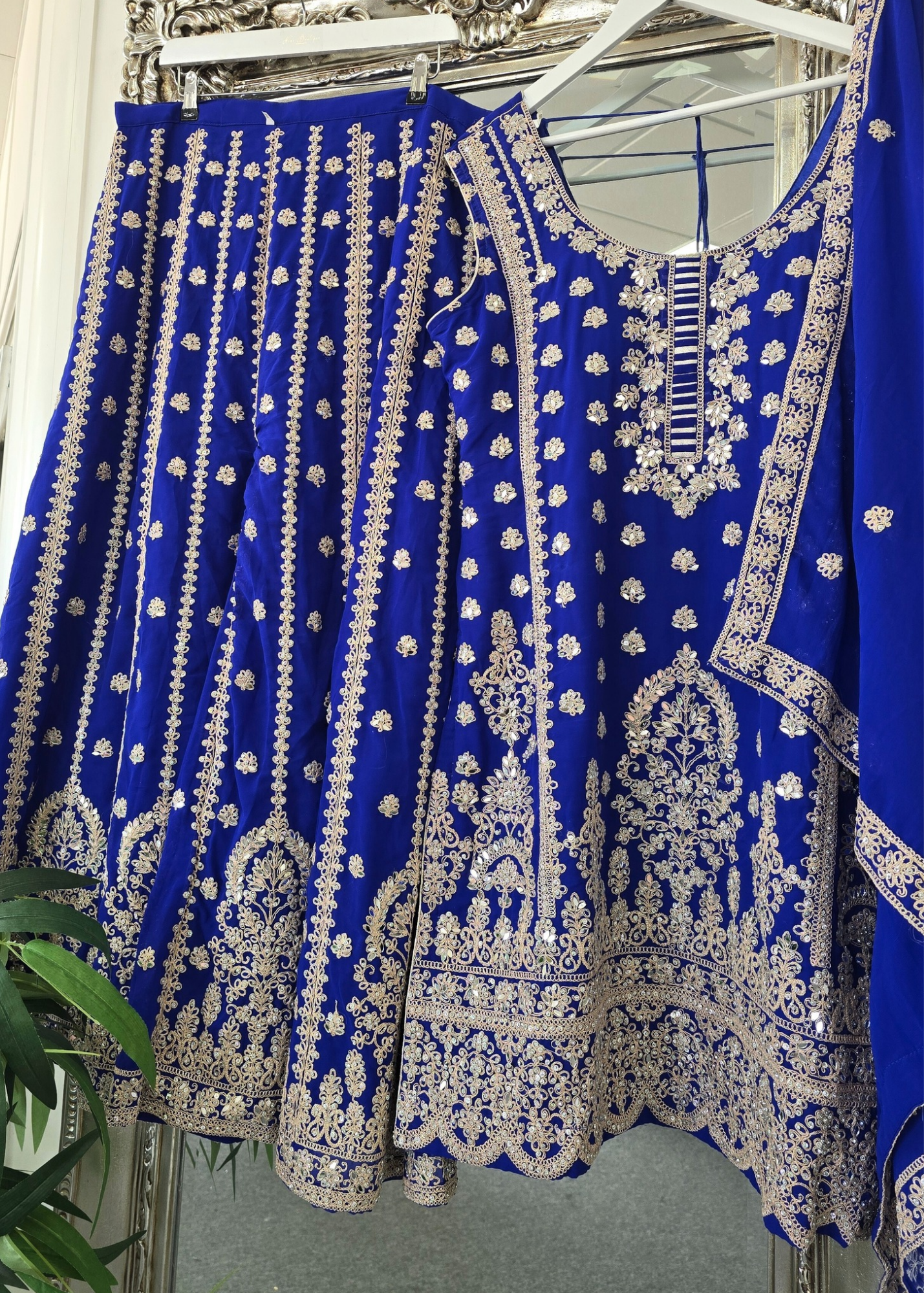 Royal Blue Thread Embroidered Sharara Suit (size 16-18)