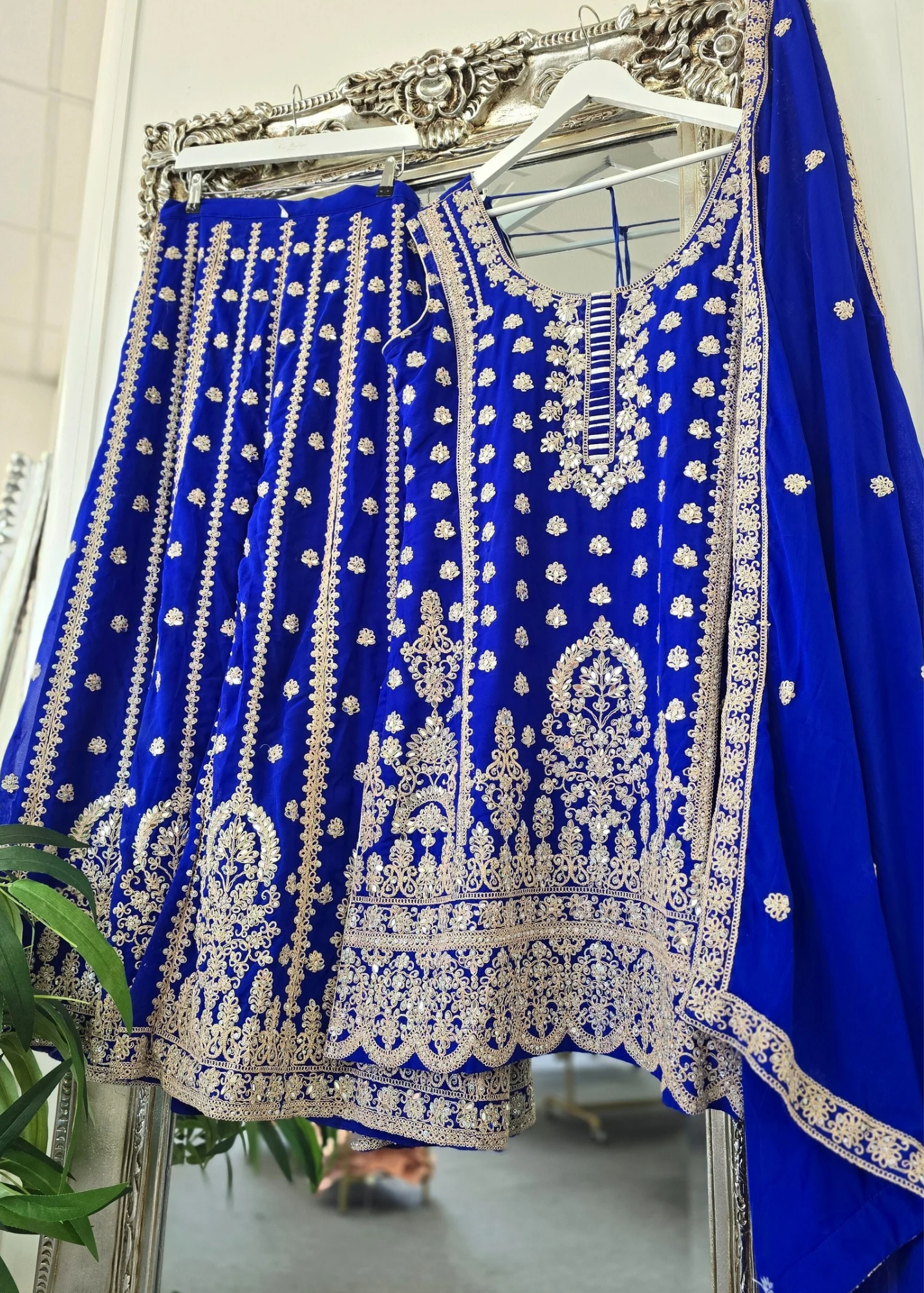 Royal Blue Thread Embroidered Sharara Suit (size 16-18)