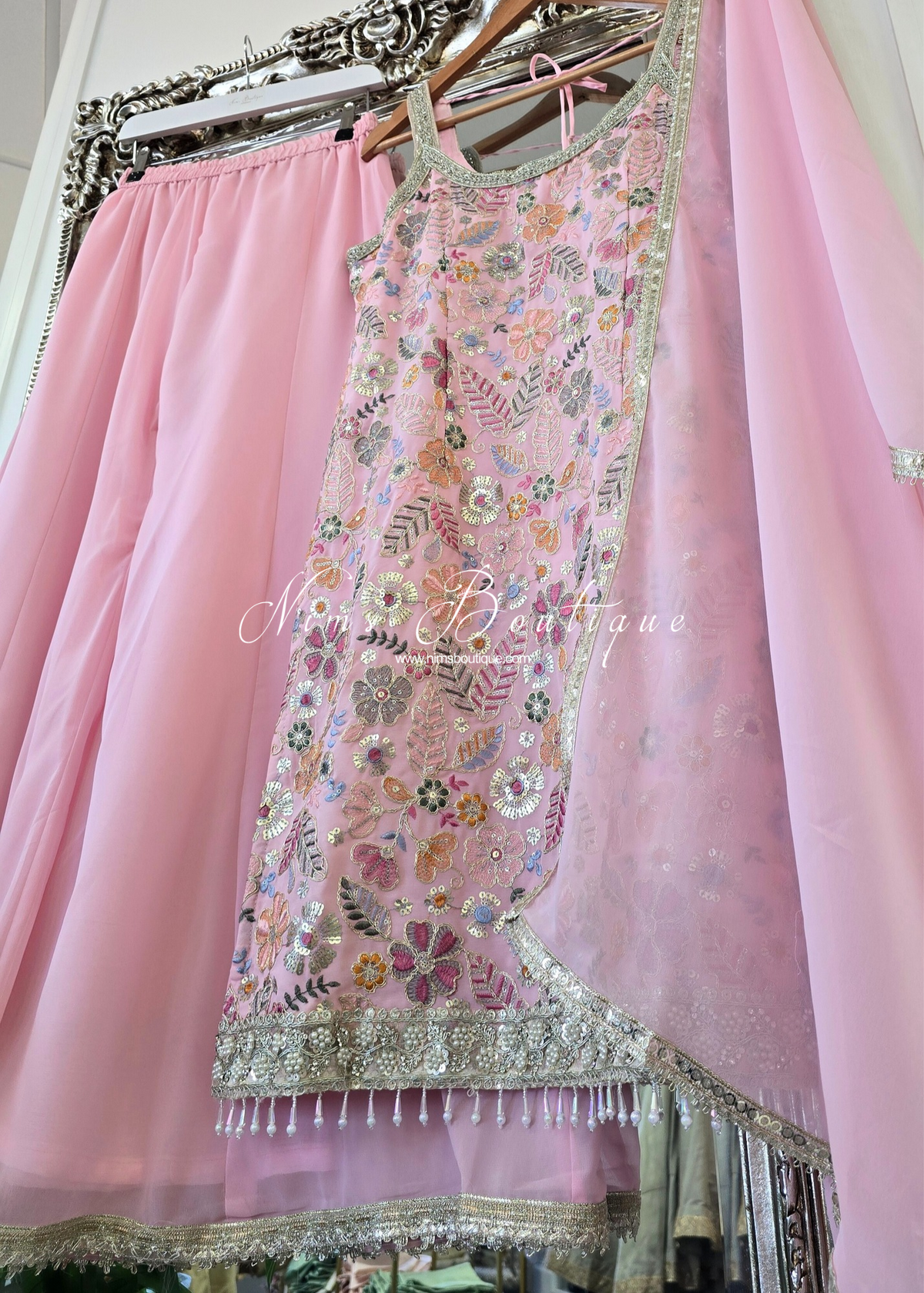 Blush Pink & Pastels Strap Embroidered Sharara Suit (size 12-14)