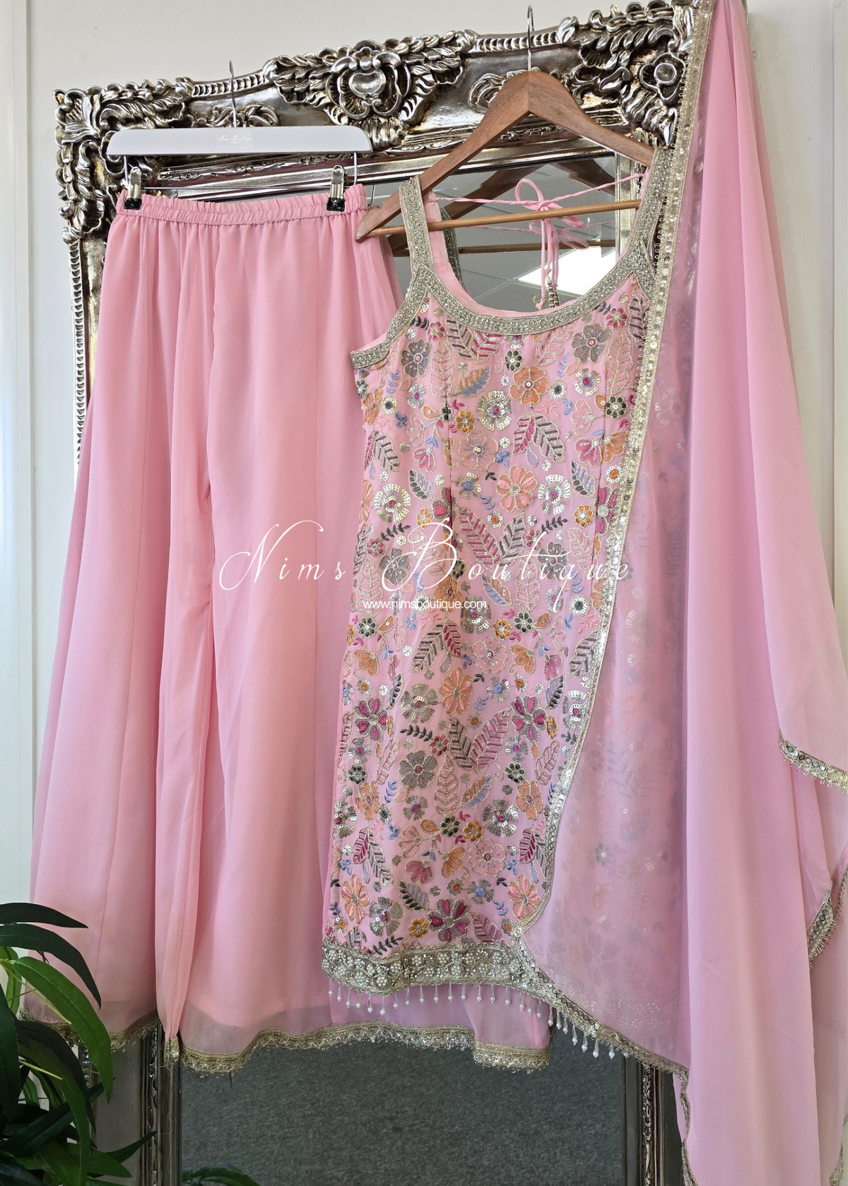 Blush Pink & Pastels Strap Embroidered Sharara Suit (size 12-14)