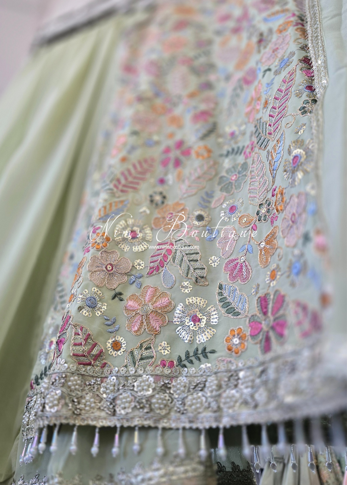 Mint & Pastels Strap Embroidered Sharara Suit (size 12-14)