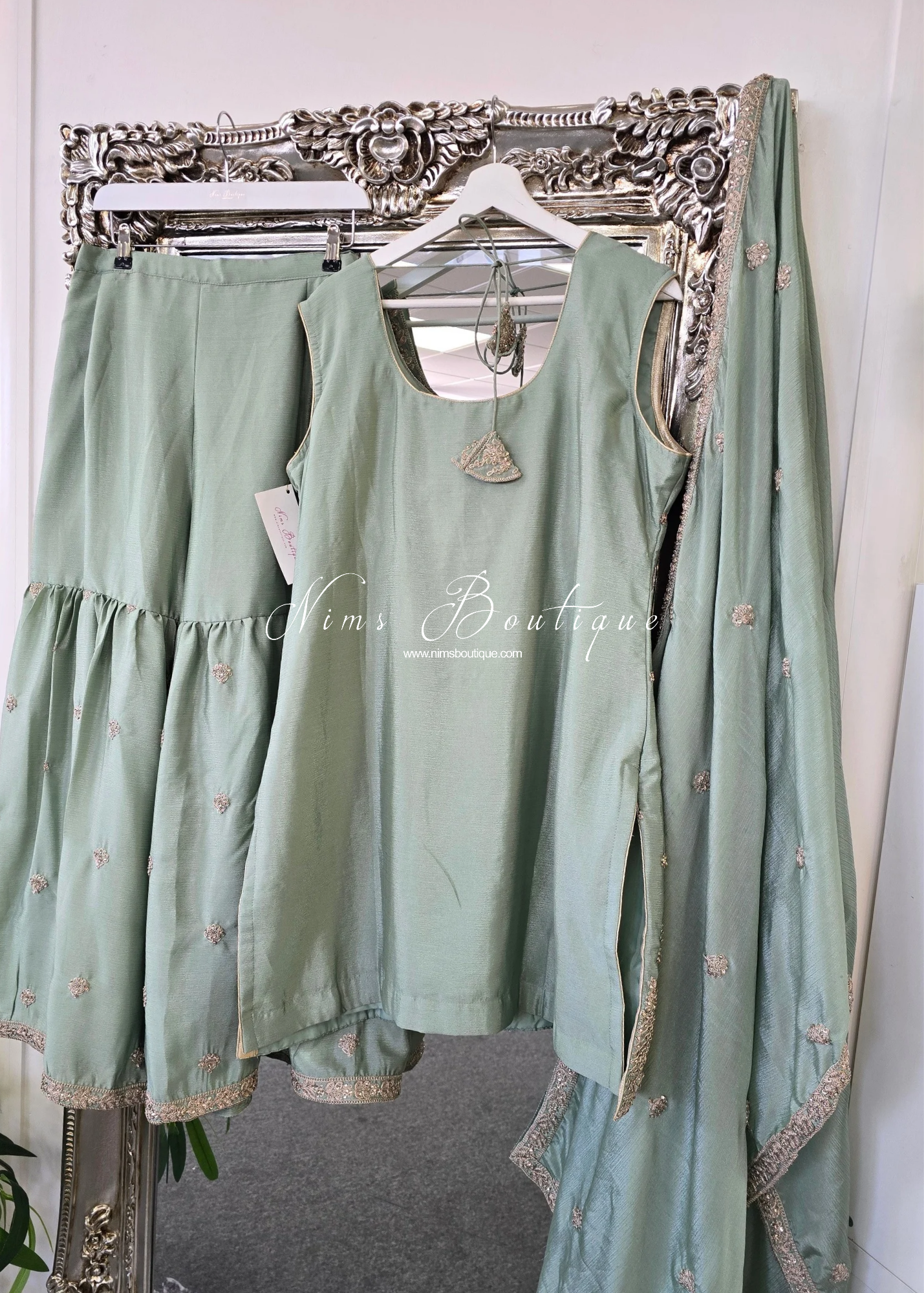 Mint Embroidered Gharara Suit (Size 18-20)