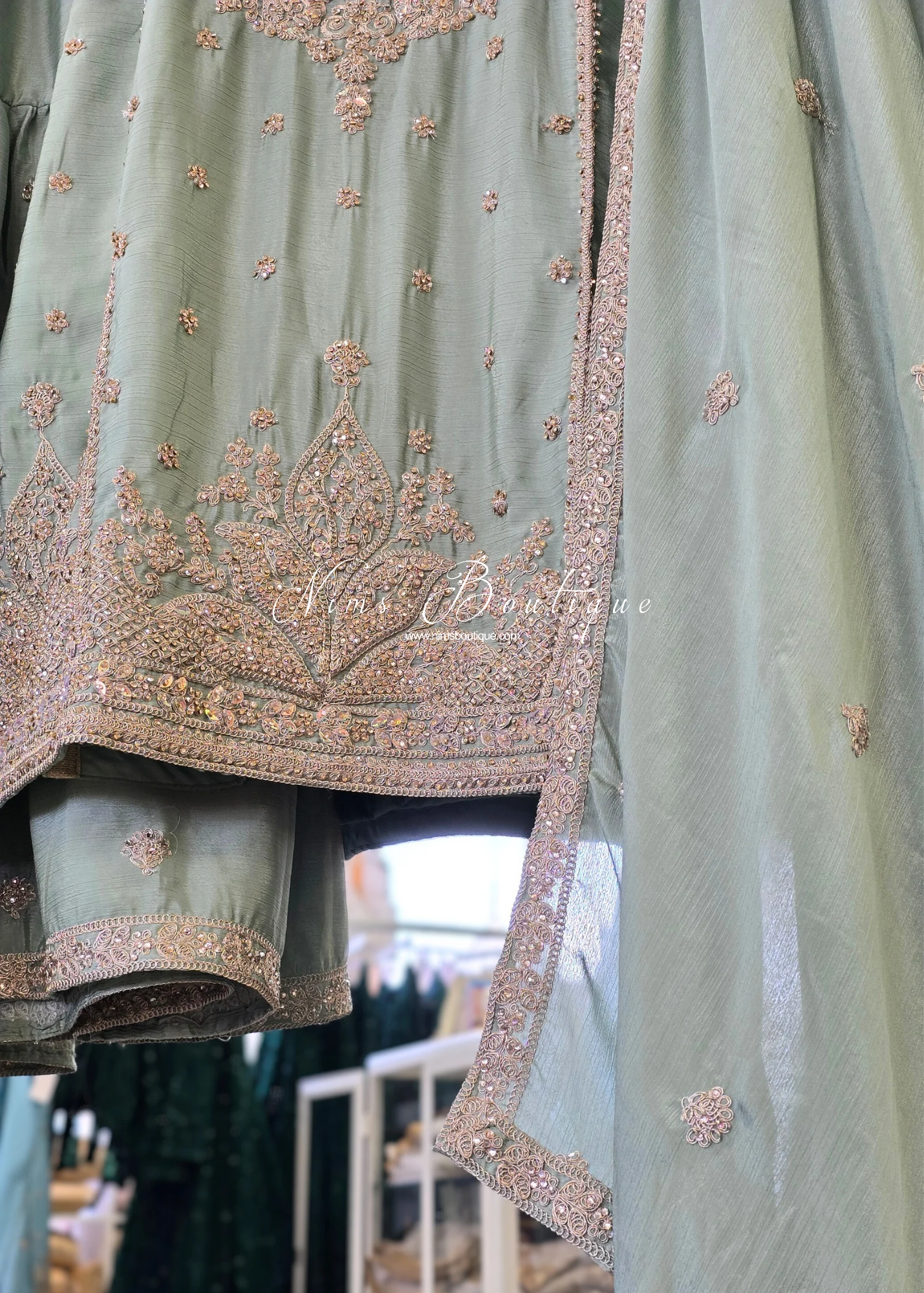 Mint Embroidered Gharara Suit (Size 18-20)