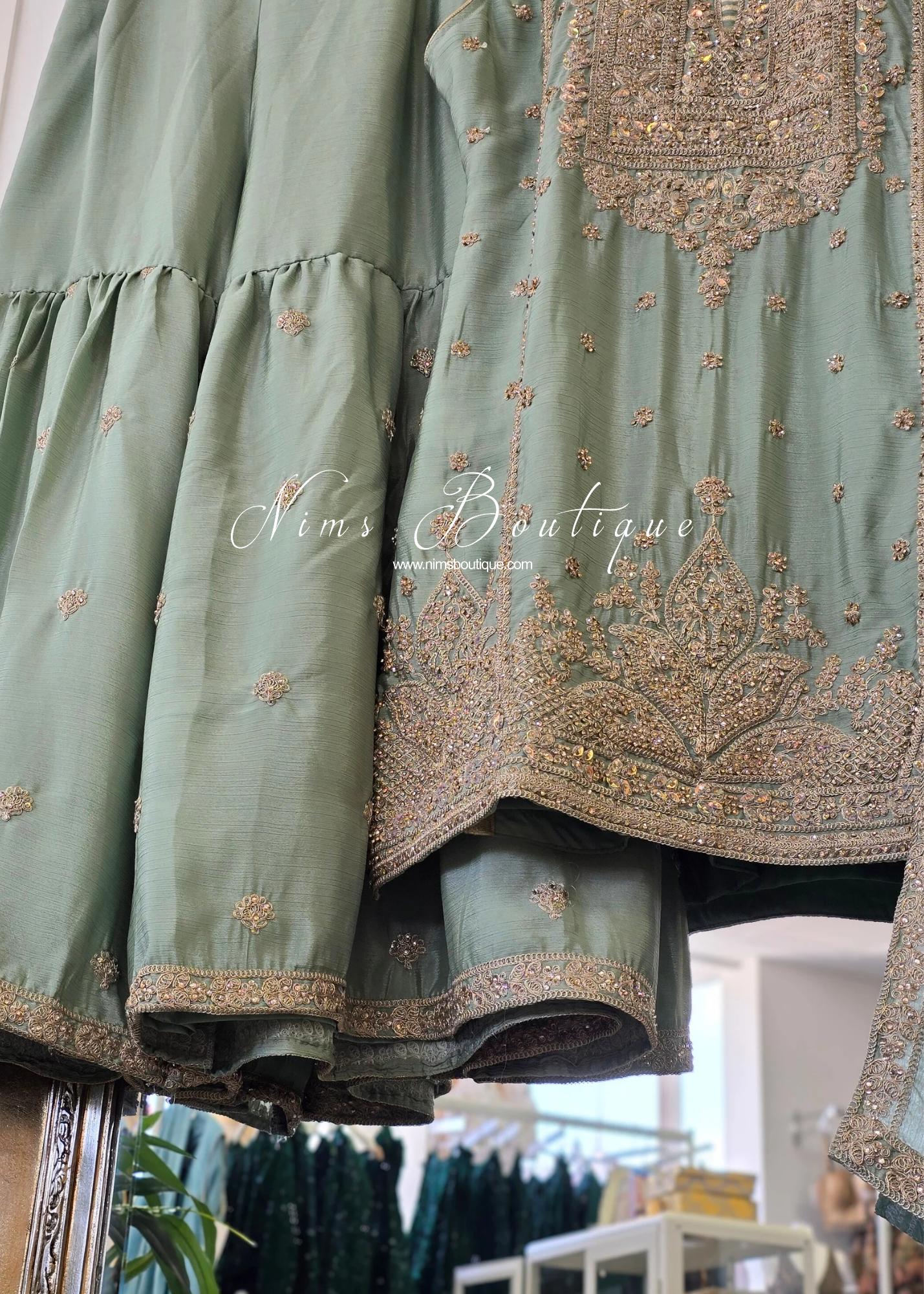 Mint Embroidered Gharara Suit (Size 18-20)