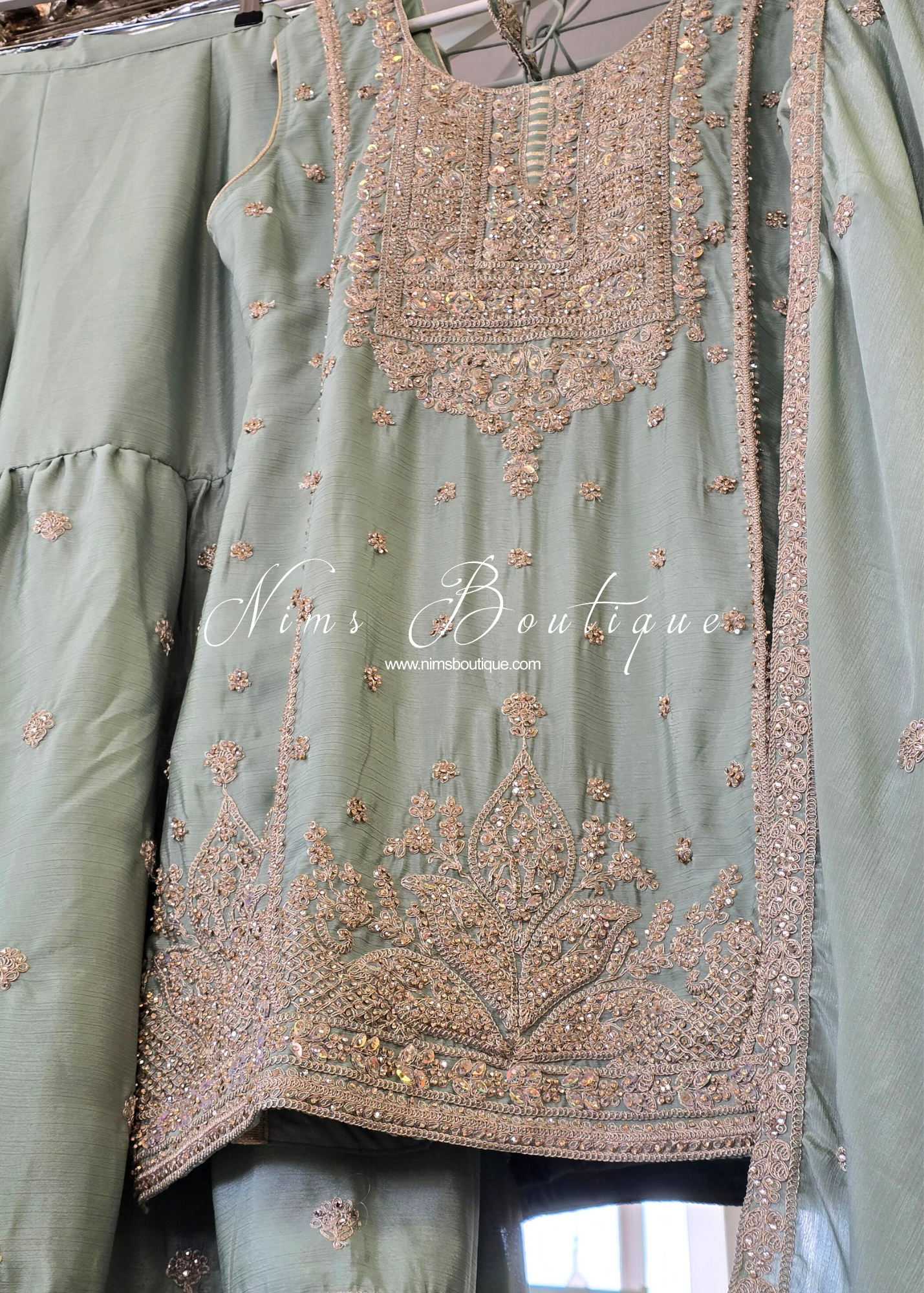 Mint Embroidered Gharara Suit (Size 18-20)