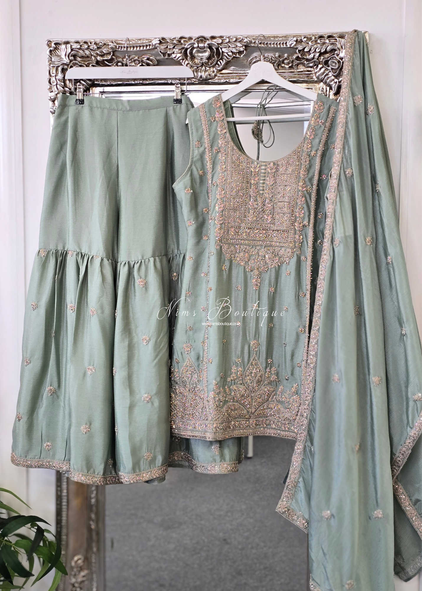 Mint Embroidered Gharara Suit (Size 18-20)
